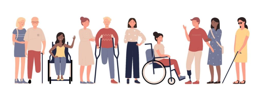 A graphic of a group of people with a variety of disabilities 