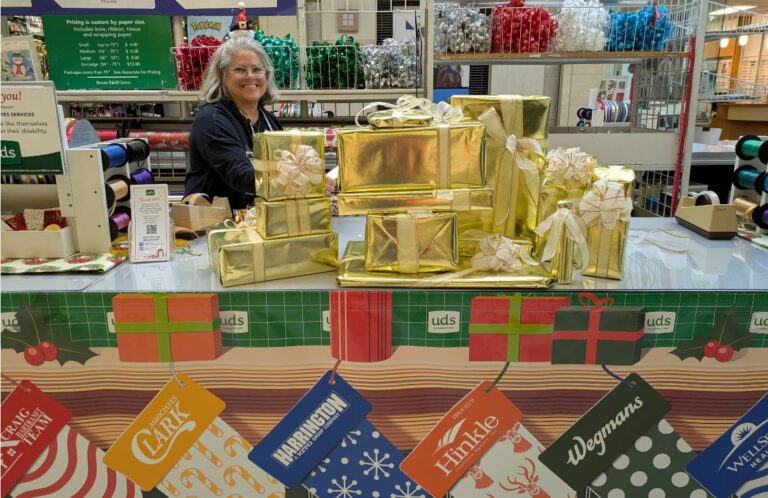 Lynne Kline with Gold wrapping